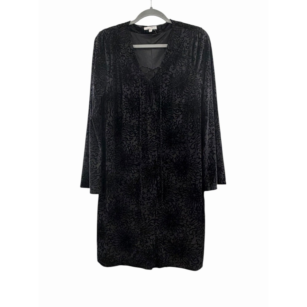 Mystree‎ Womens Black Velvet Burnout Dress Floral Goth Dark Romantic Large